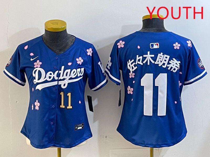 Youth Los Angeles Dodgers #11 R.Sasaki Blue Sakura Edition 2025 Nike MLB Jersey style 2->youth mlb jersey->Youth Jersey